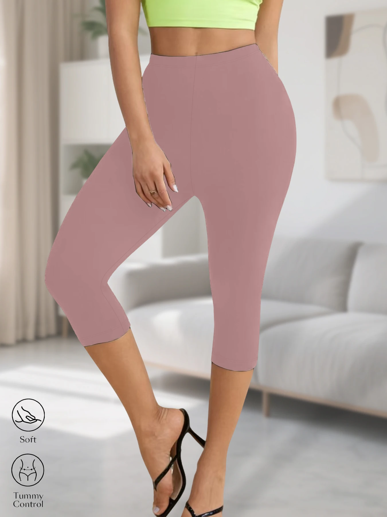 Legginsy capri damskie do jogi nieprześwitujące na co dzień Różowy