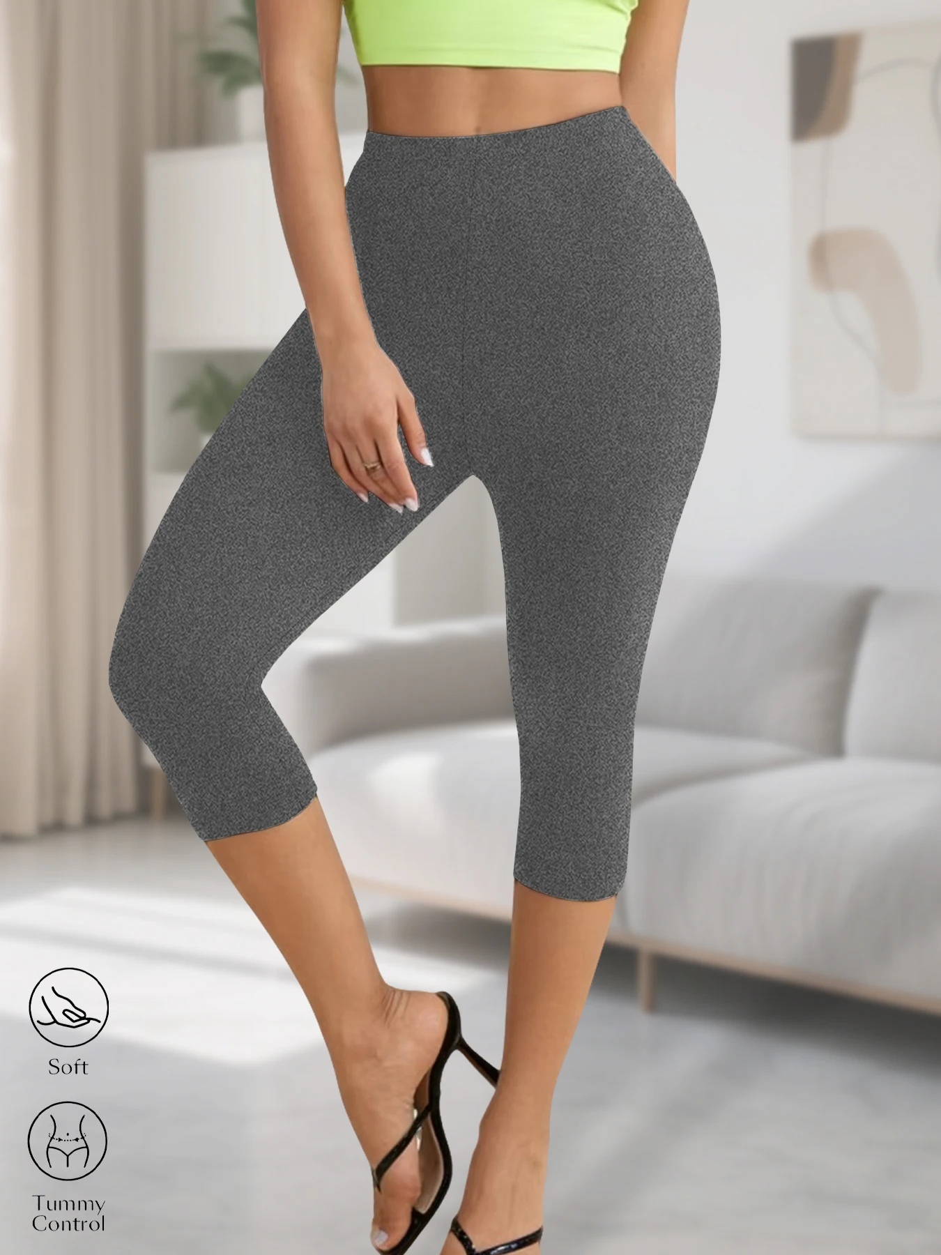 Legginsy capri damskie do jogi nieprześwitujące na co dzień Szary