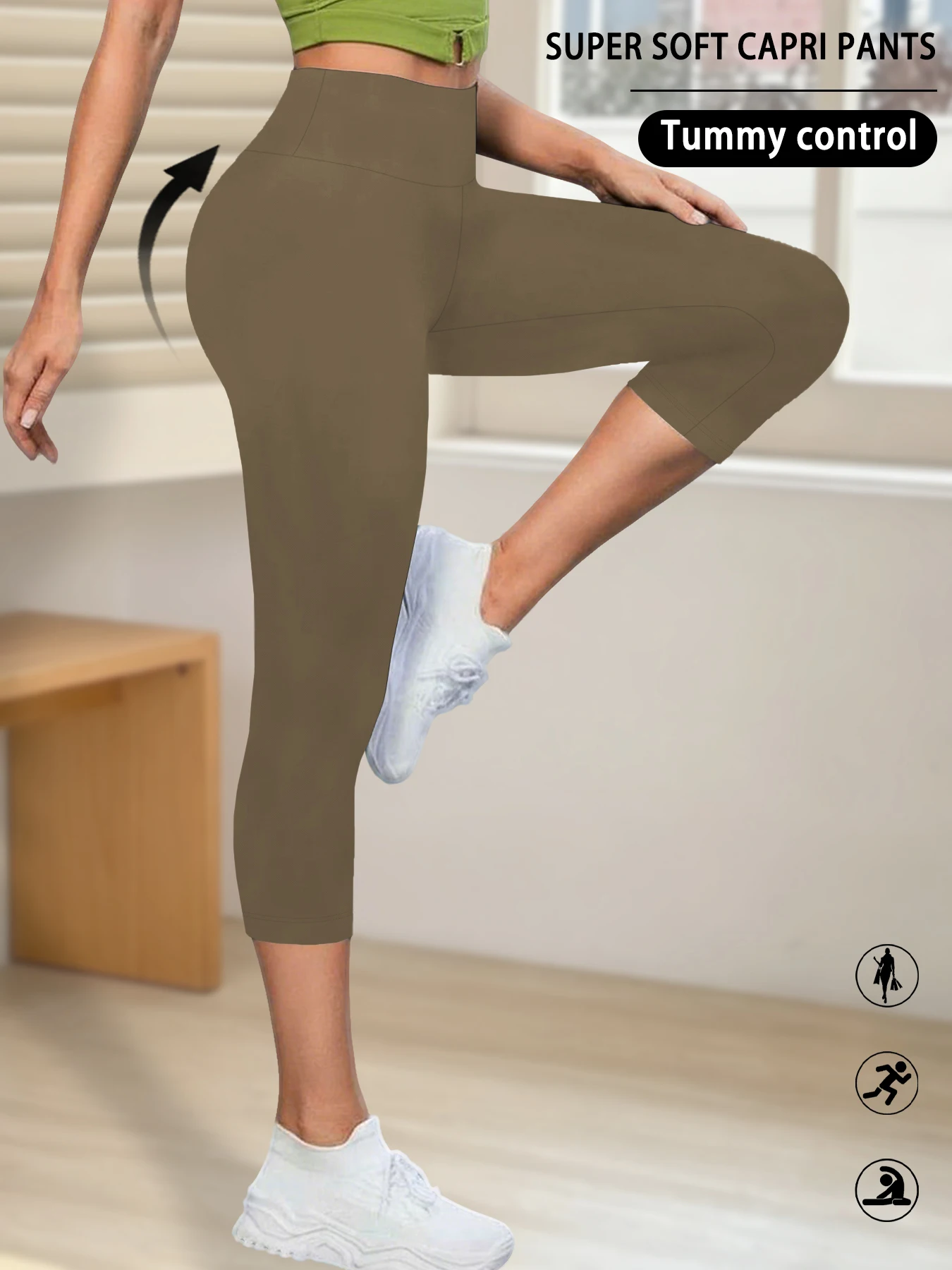 Legginsy capri do jogi nie prześwitujące z wysokim stanem Brązowy