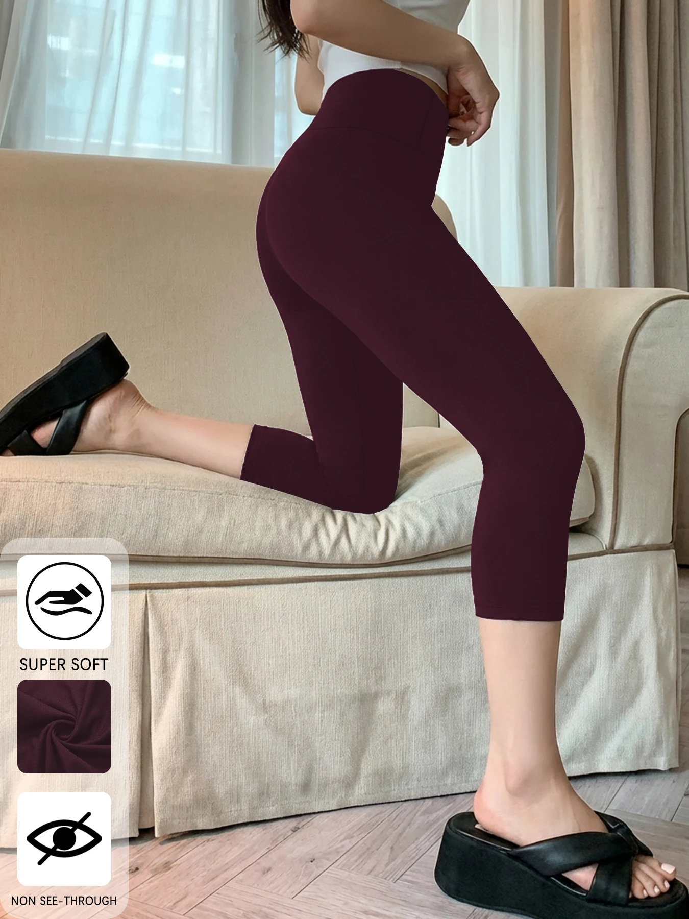 Legginsy capri do jogi nie prześwitujące z wysokim stanem Burgundia