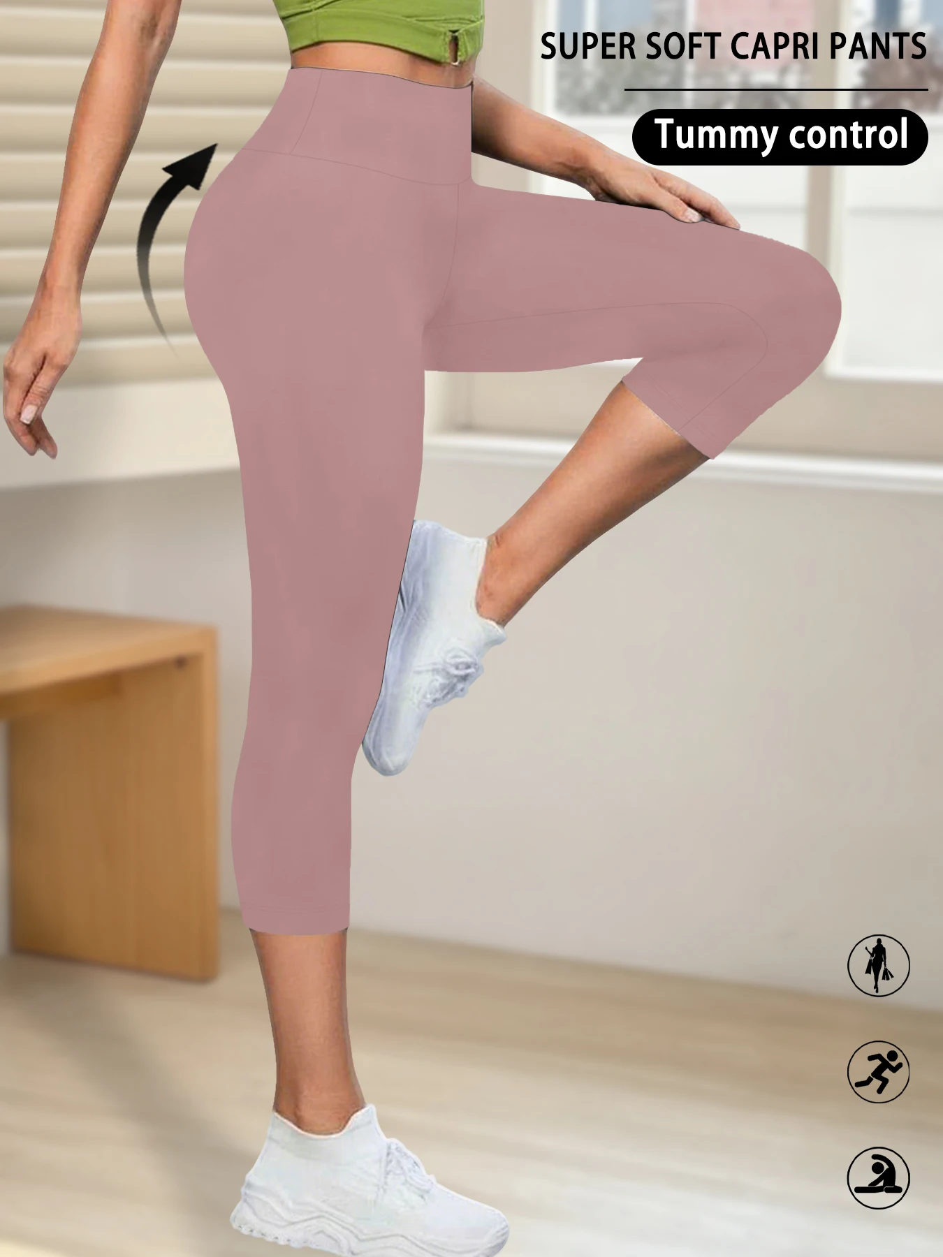 Legginsy capri do jogi nie prześwitujące z wysokim stanem Różowy