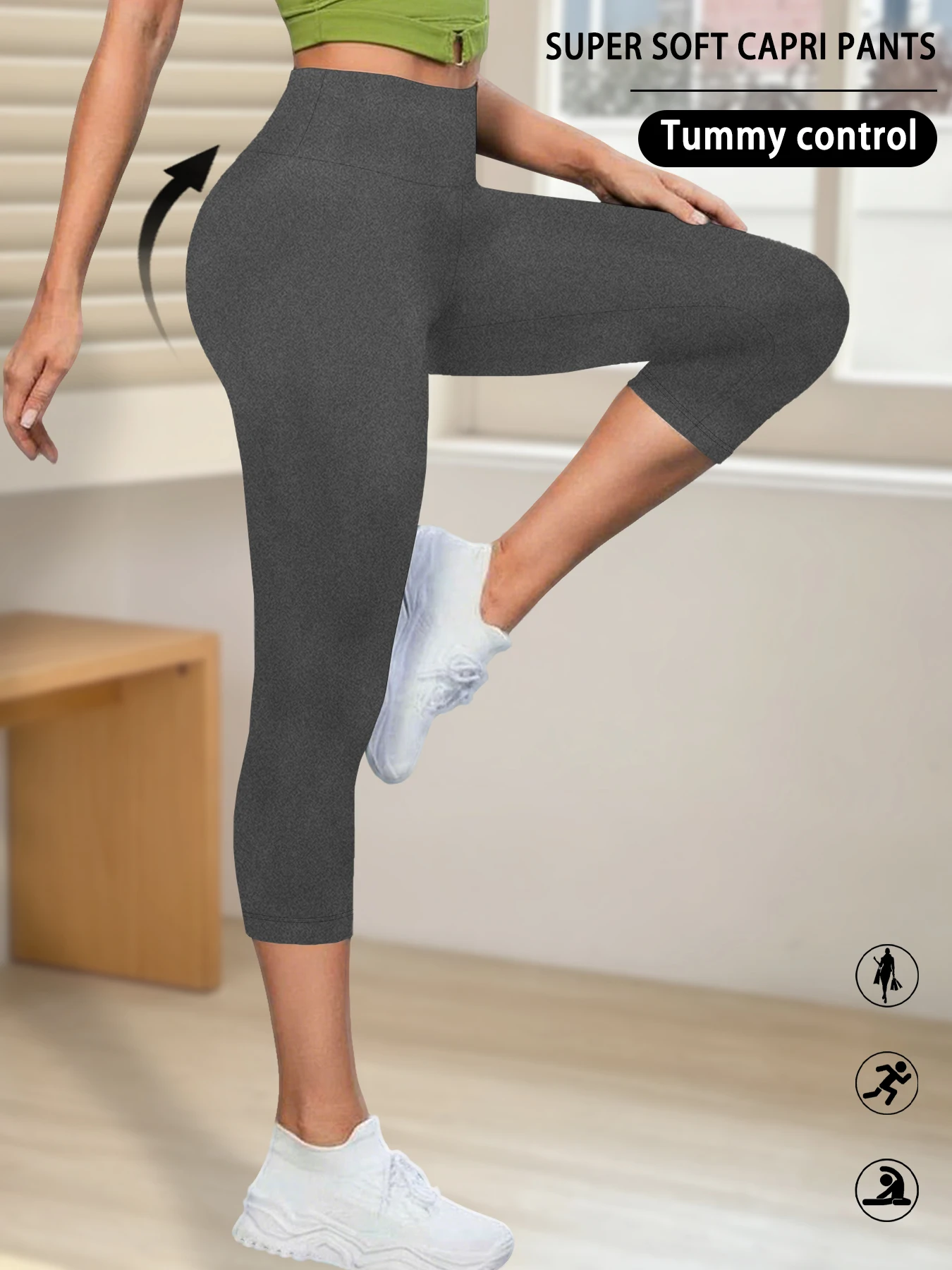 Legginsy capri do jogi nie prześwitujące z wysokim stanem Szary