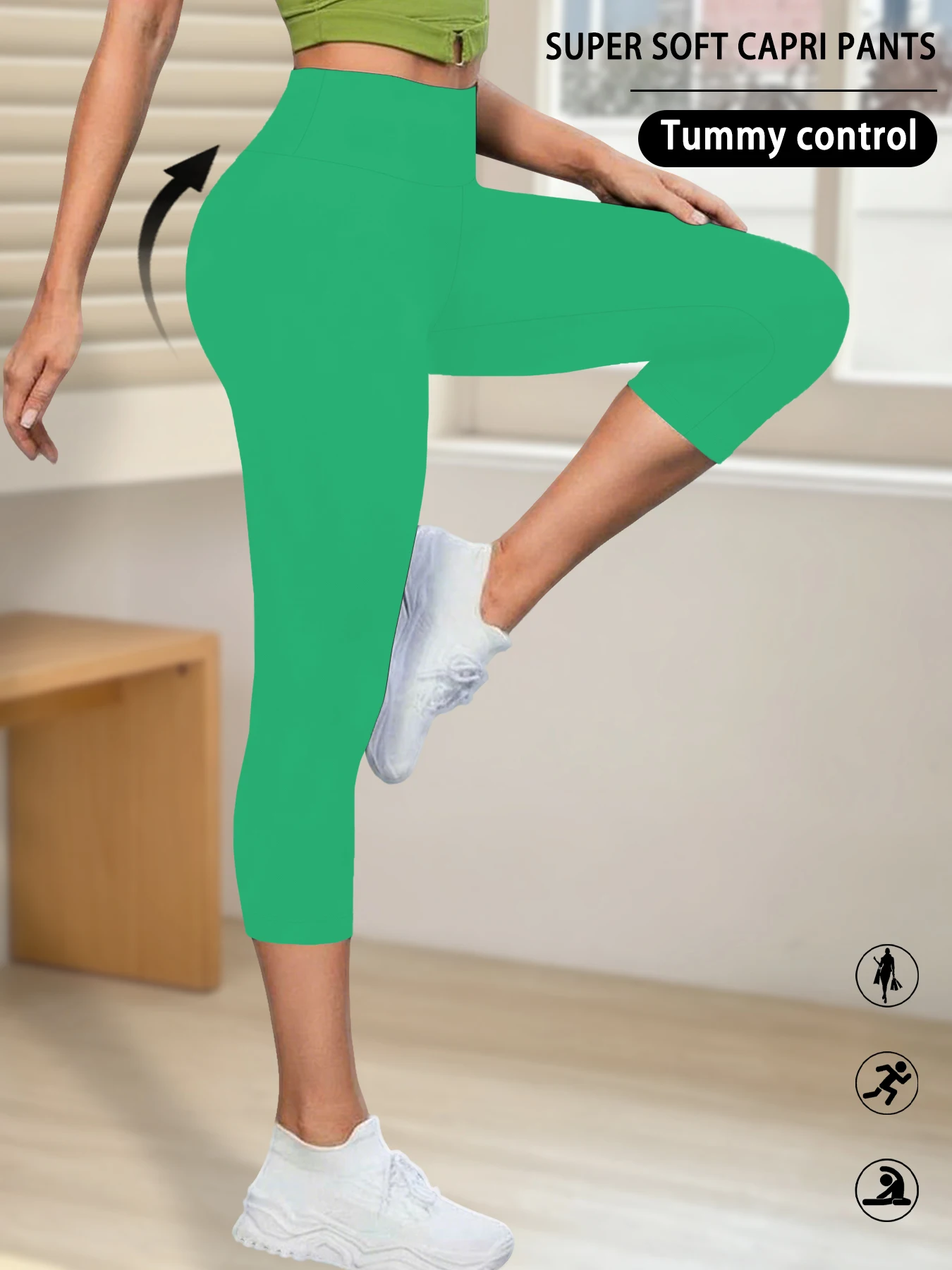 Legginsy capri do jogi nie prześwitujące z wysokim stanem Zielony