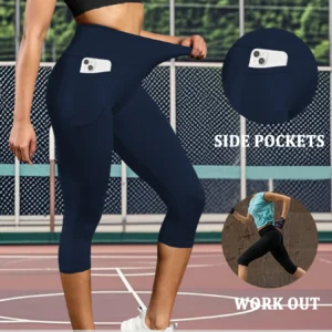 Legginsy capri 3/4 z kieszeniami modelujące brzuch Granatowy