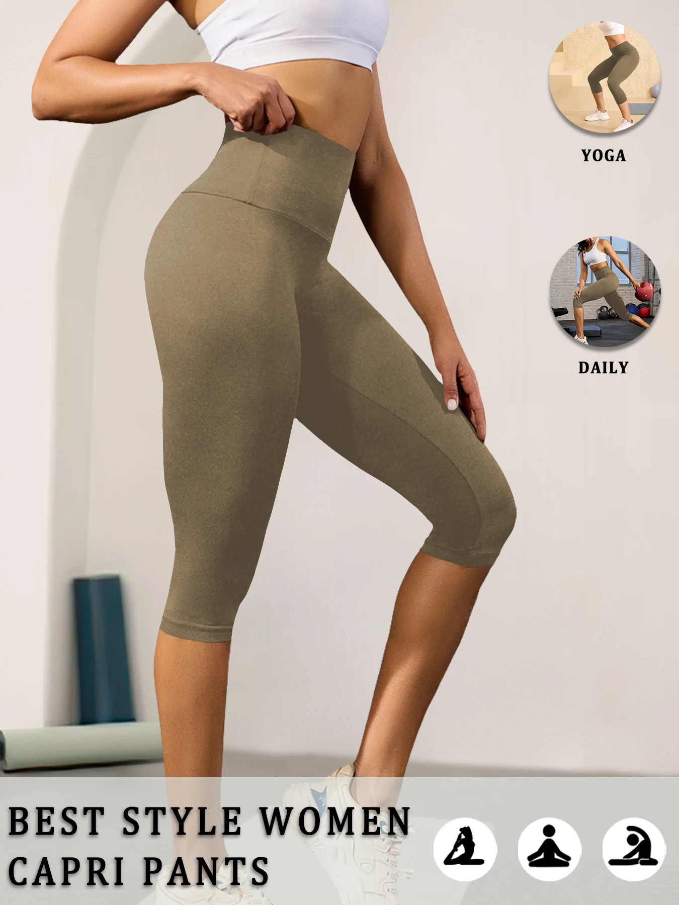 Legginsy capri modelujące brzuch z wysokim stanem Brązowy