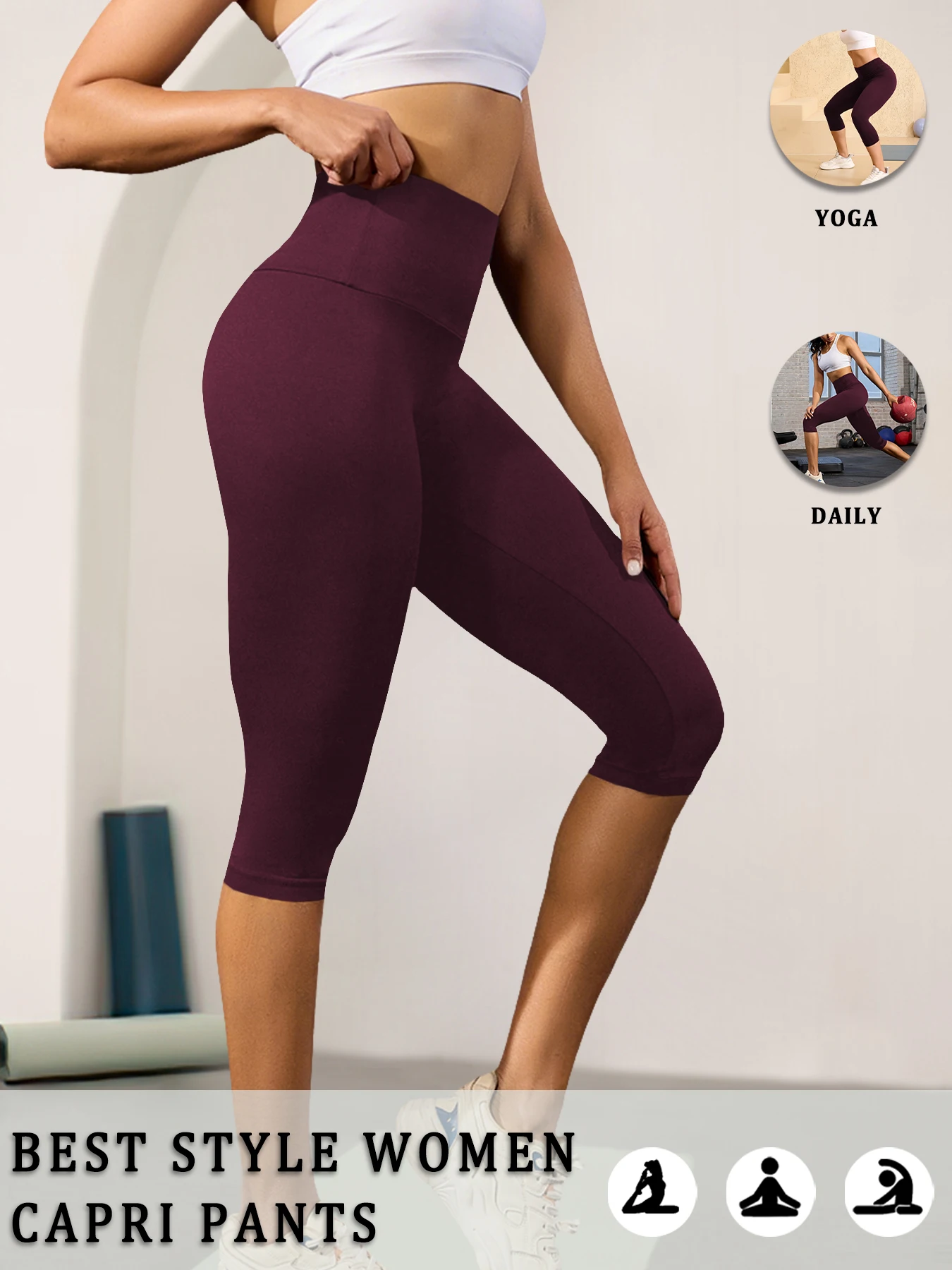 Legginsy capri modelujące brzuch z wysokim stanem Burgundia