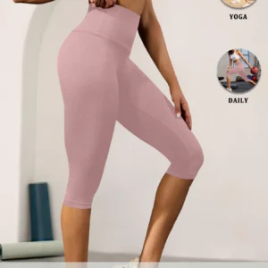 Legginsy capri modelujące brzuch z wysokim stanem Różowy