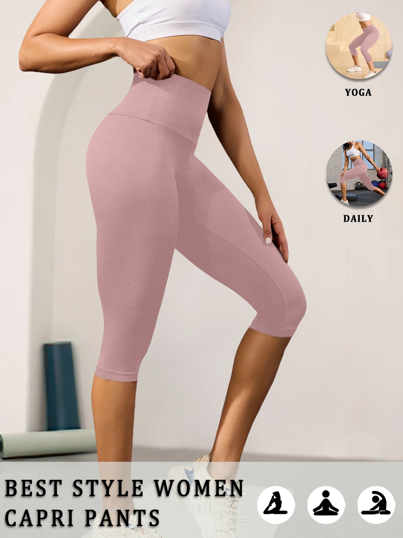 Legginsy capri modelujące brzuch z wysokim stanem Różowy