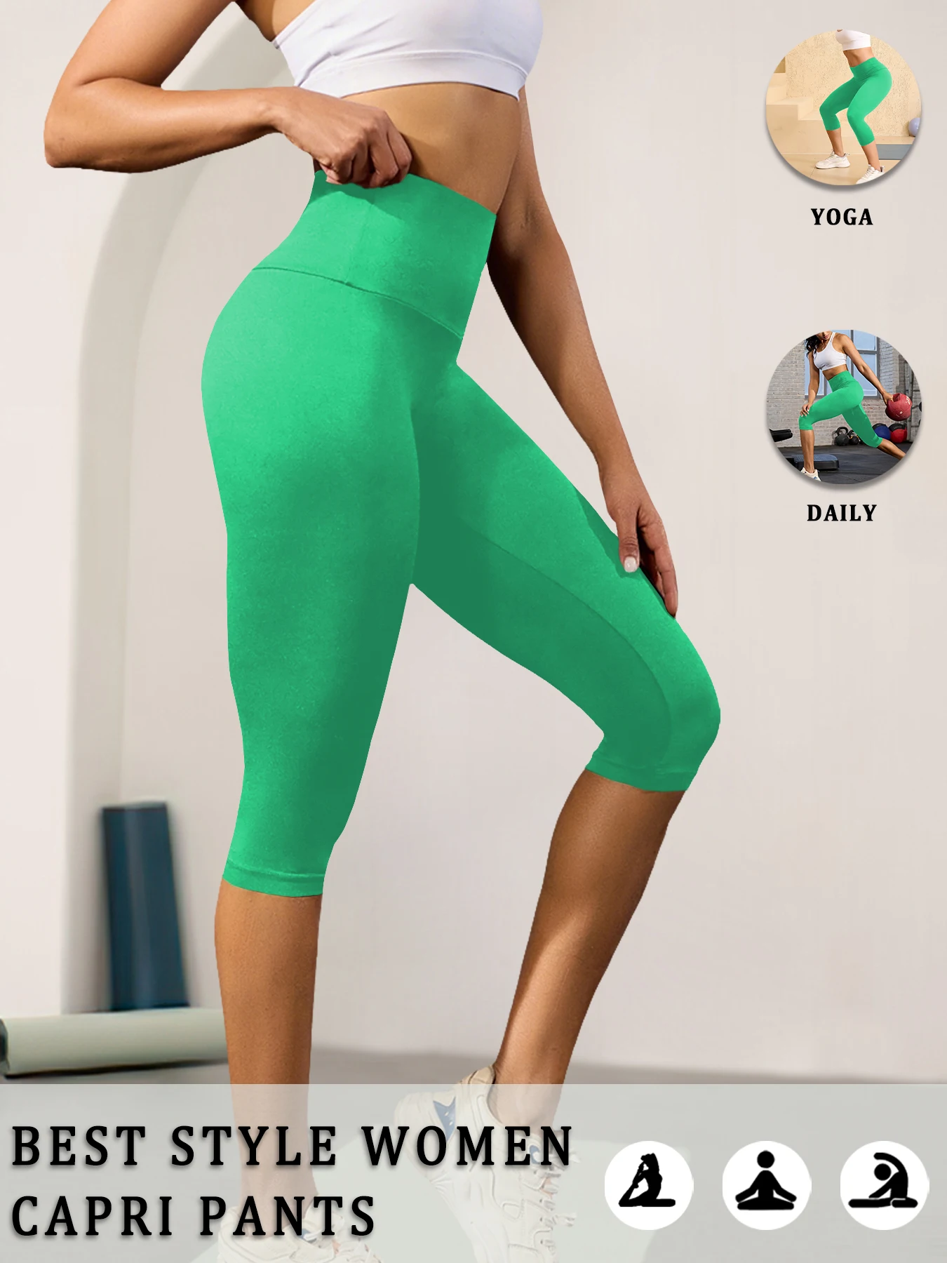Legginsy capri modelujące brzuch z wysokim stanem Zielony