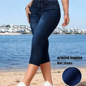 Legginsy capri z nadrukiem imitującym dżins Granatowy