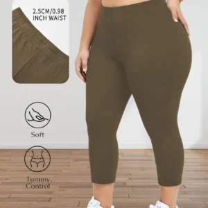 Legginsy capri plus size do ćwiczeń i biegania nieprzeświecające Brązowy