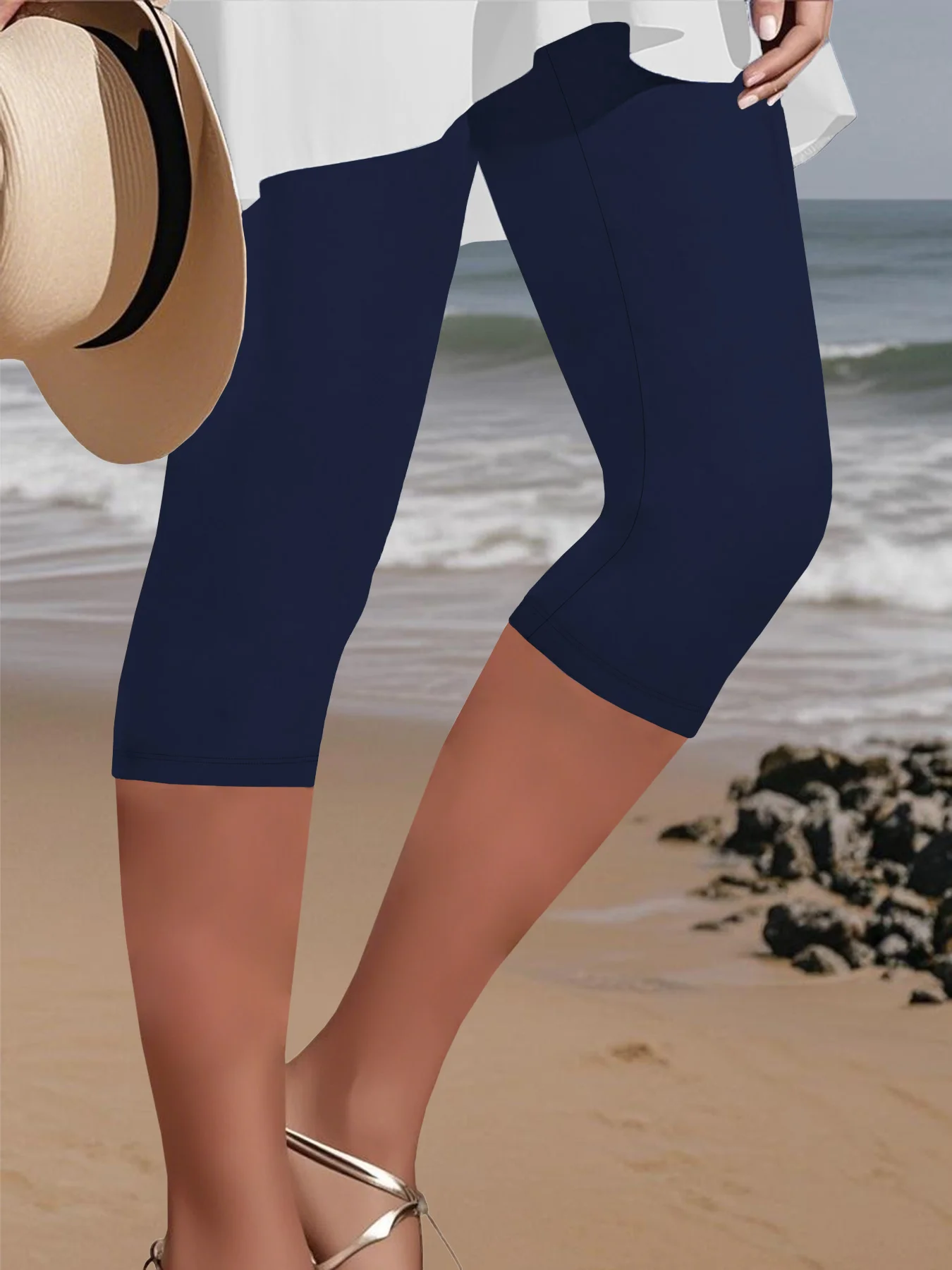 Legginsy capri plus size do ćwiczeń i biegania nieprzeświecające Granatowy
