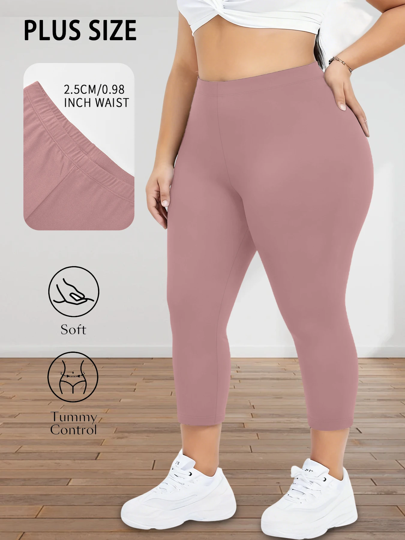 Legginsy capri plus size do ćwiczeń i biegania nieprzeświecające Różowy