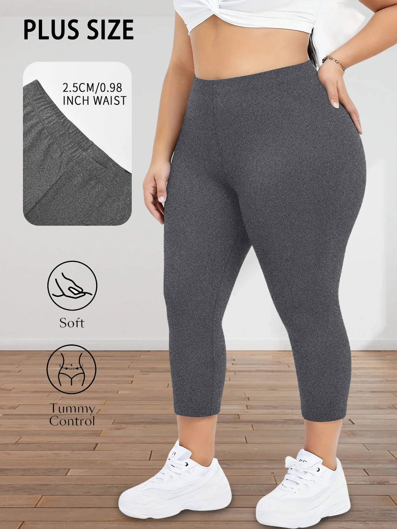 Legginsy capri plus size do ćwiczeń i biegania nieprzeświecające Szary