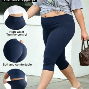 Legginsy capri damskie plus size z wysokim stanem Granatowy