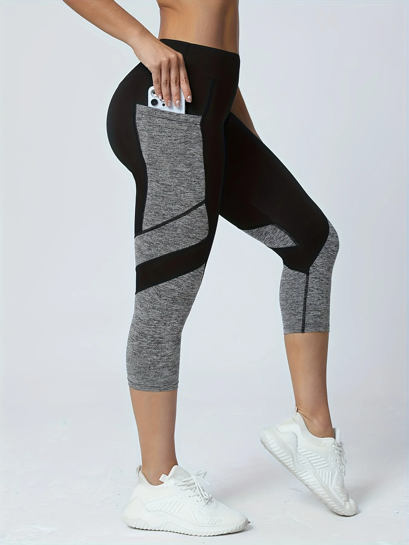 Legginsy capri z kieszeniami i wysokim stanem Blackgrey
