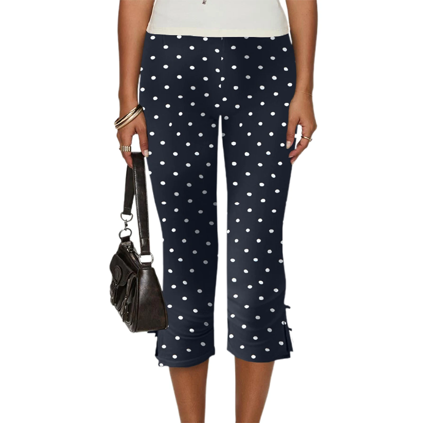 Legginsy capri z kokardką damskie streetwear Ciemny niebieski