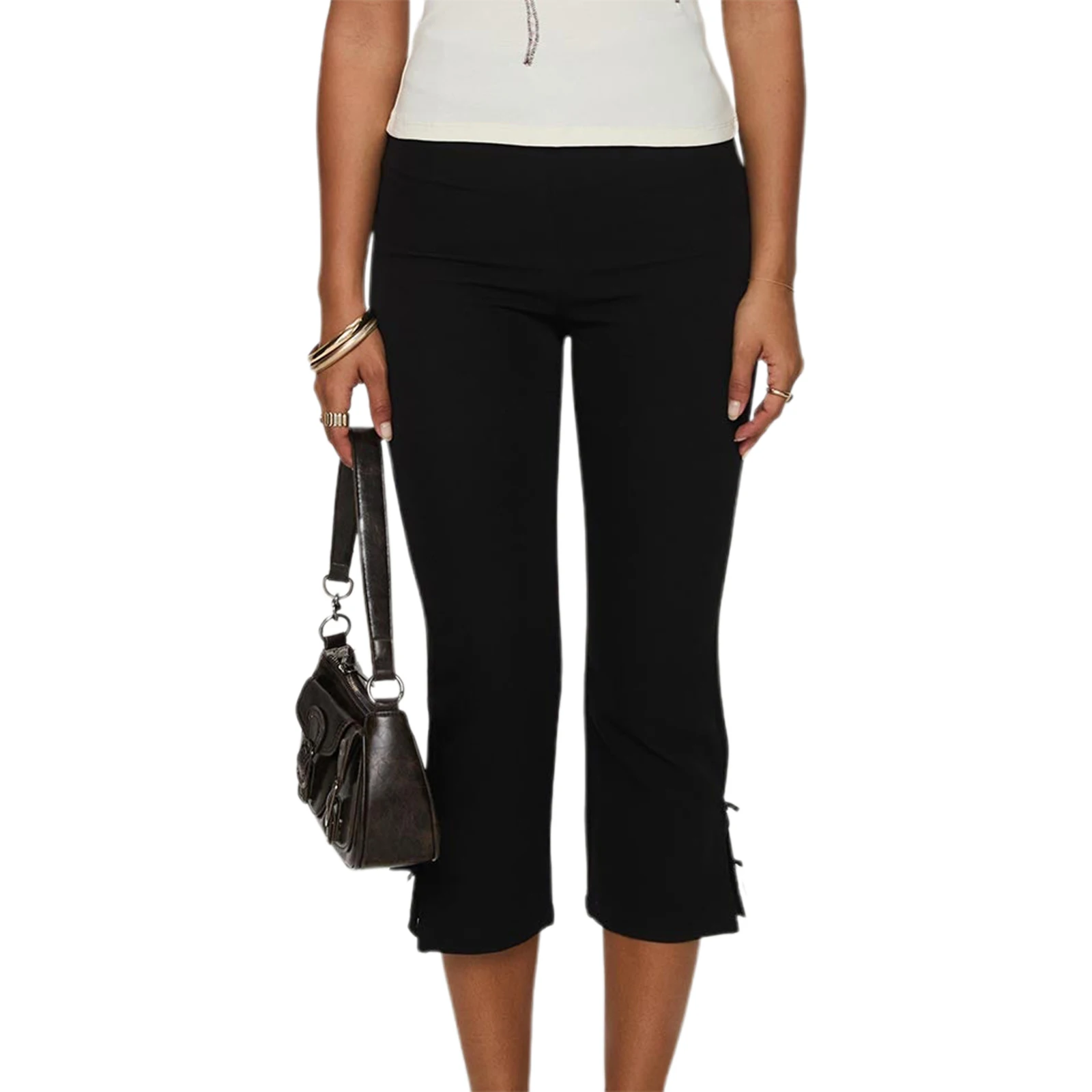 Legginsy capri z kokardką damskie streetwear Czarny