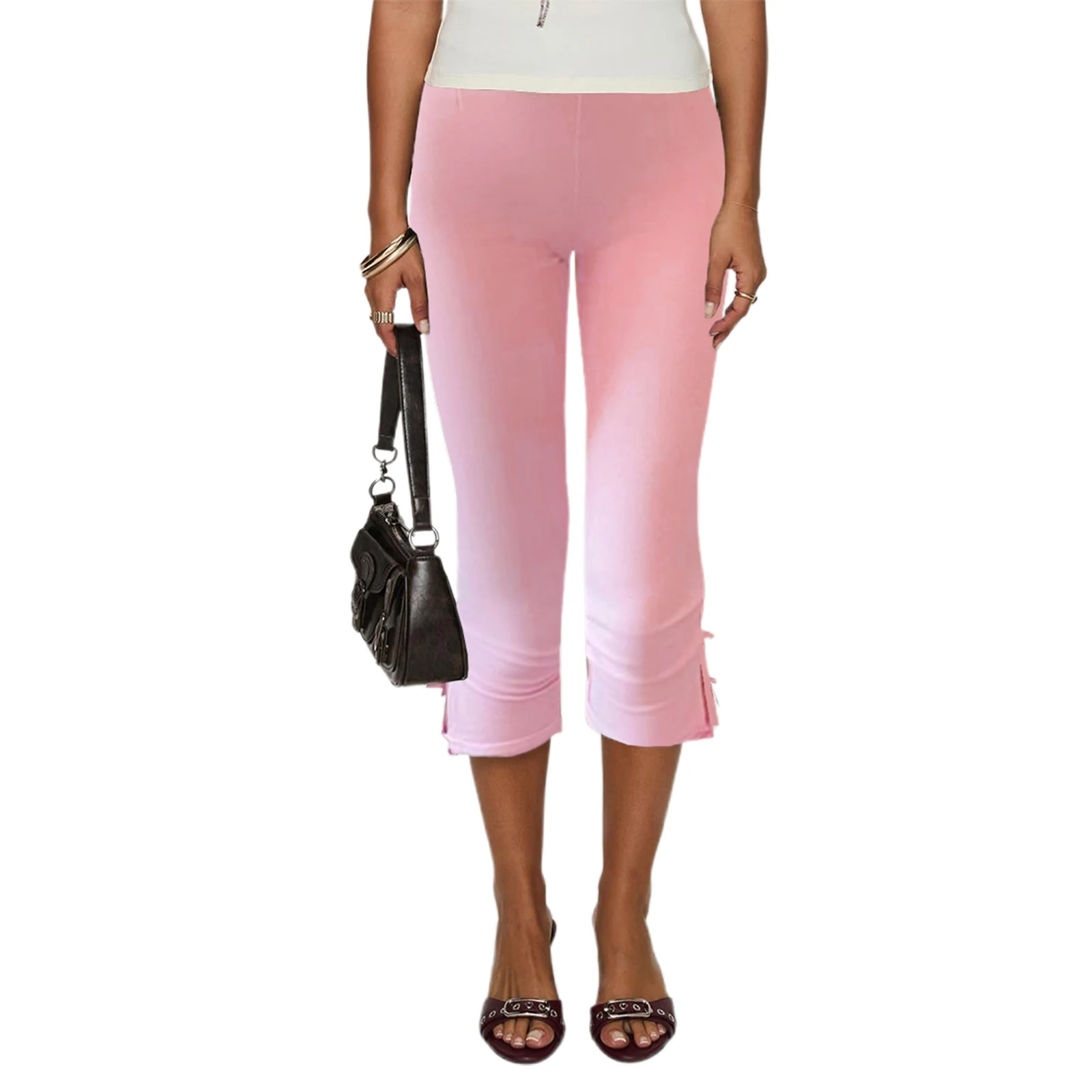 Legginsy capri z kokardką damskie streetwear Różowy