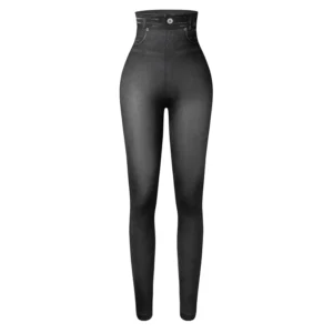 Legginsy damskie imitacja denimu wysoki stan obcisłe Czarny