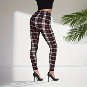 Legginsy damskie sportowe w kratę khaki fitness siłownia Khaki