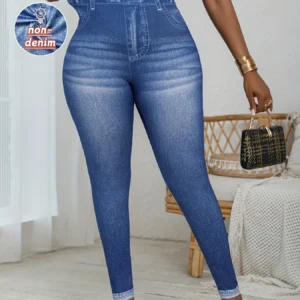 Legginsy damskie plus size imitujace jeansy Królewski niebieski