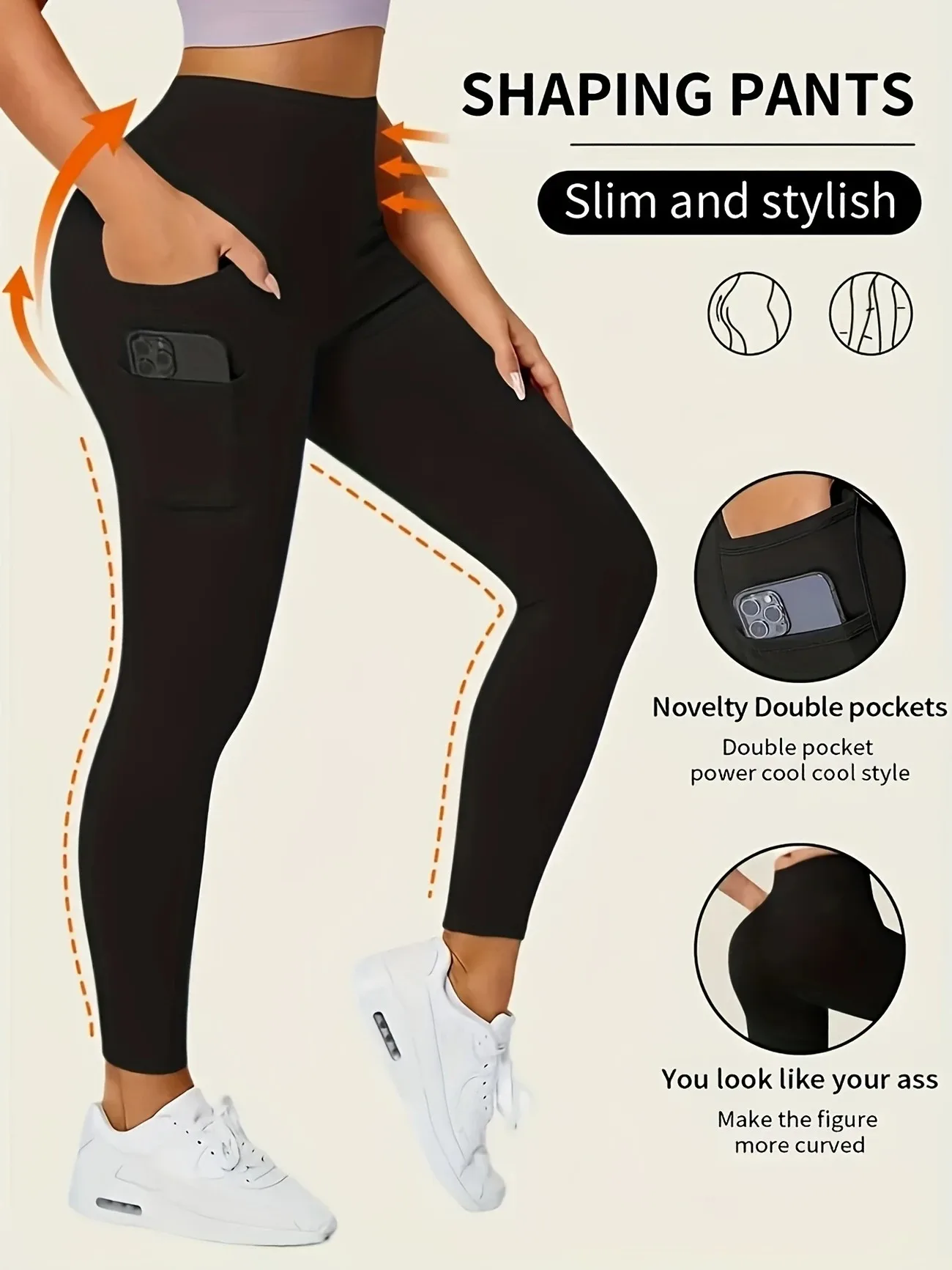 Legginsy damskie z wysokim stanem i kieszeniami do ćwiczeń Czarny
