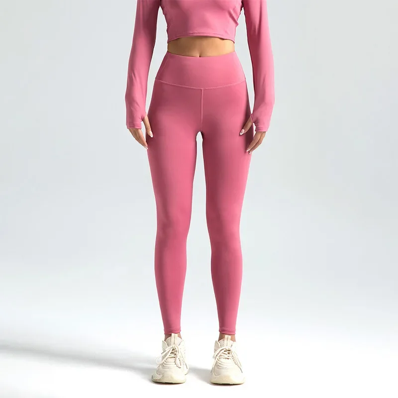 Legginsy damskie 3/4 z wysokim stanem do jogi i fitnessu Beżowy