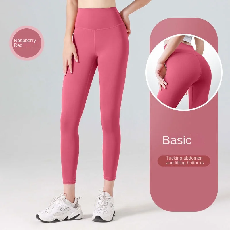 Legginsy damskie 3/4 z wysokim stanem do jogi i fitnessu Czerwony