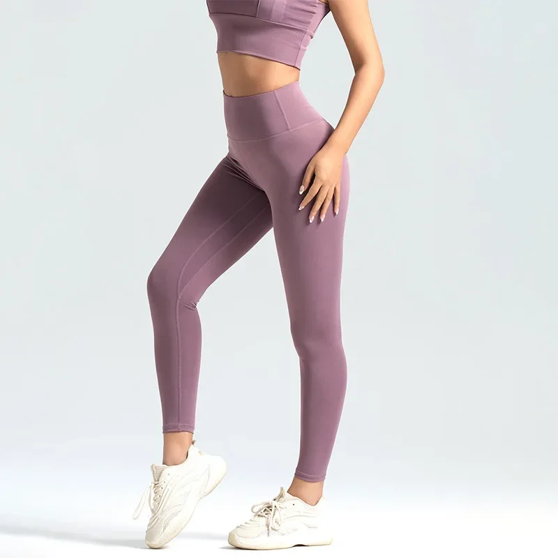 Legginsy damskie 3/4 z wysokim stanem do jogi i fitnessu Fioletowy