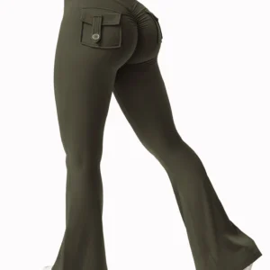 Legginsy do jogi z wysokim stanem i kieszeniami Armijna zieleń