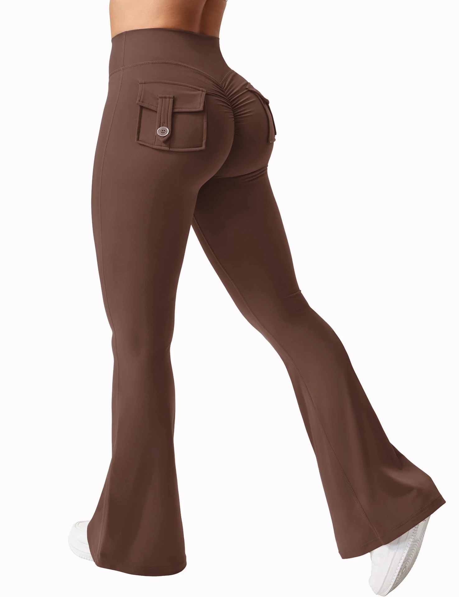 Legginsy do jogi z wysokim stanem i kieszeniami Czekolada