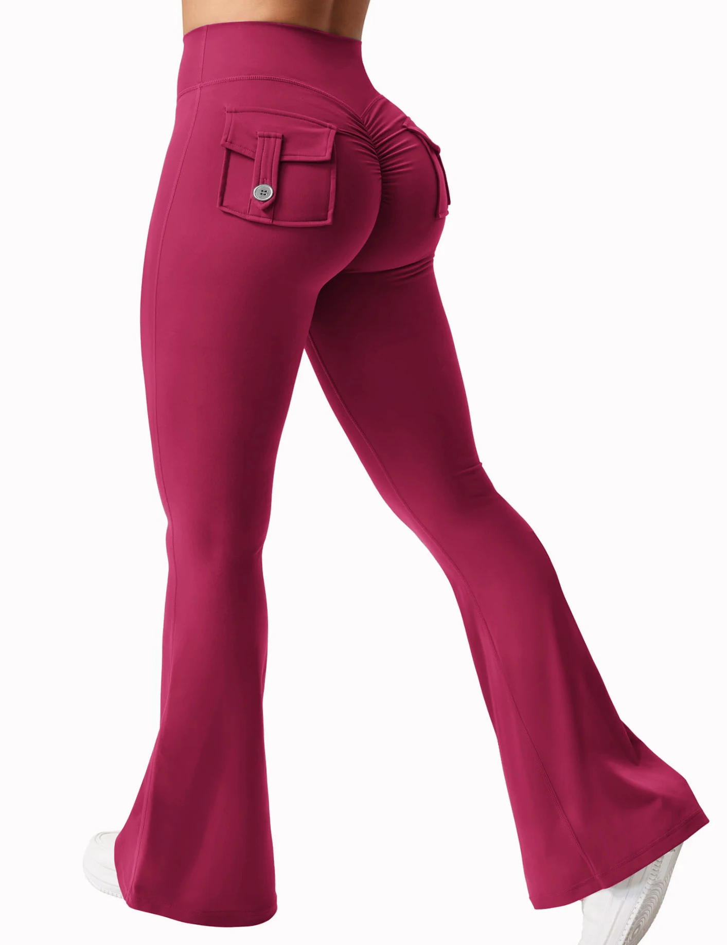 Legginsy do jogi z wysokim stanem i kieszeniami Czerwony