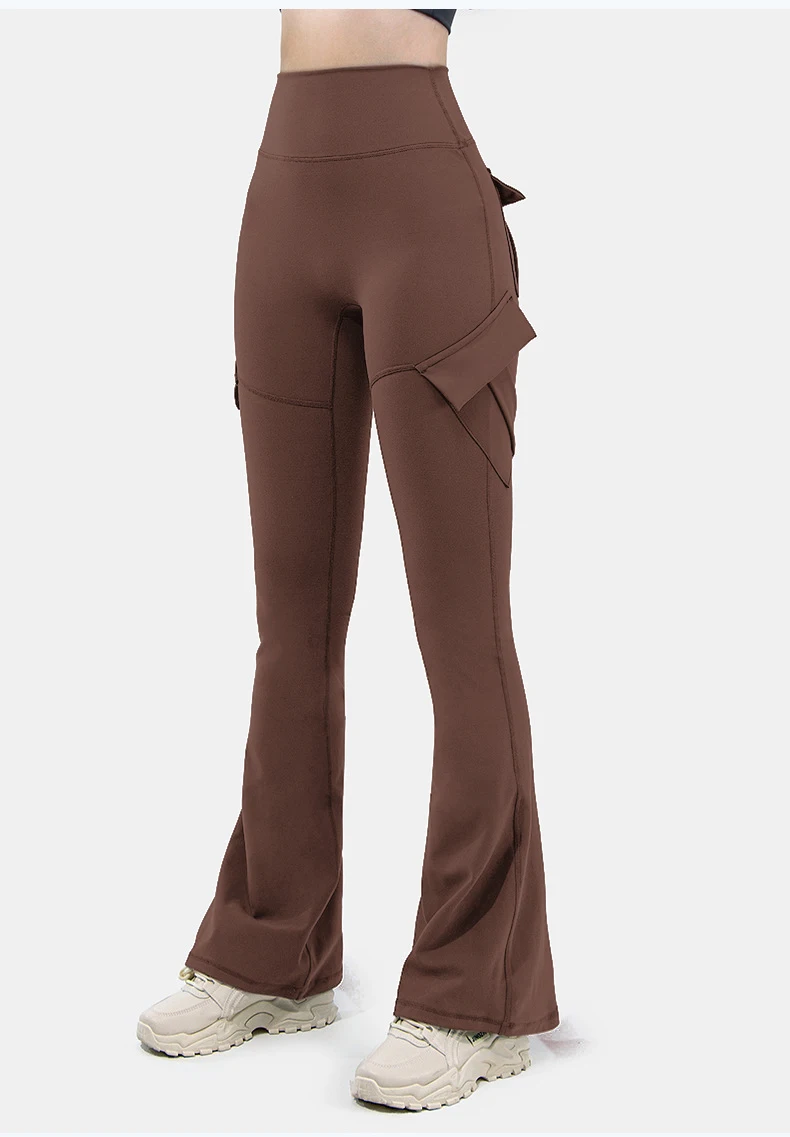 Legginsy do jogi z wysokim stanem i kieszeniami Kawa