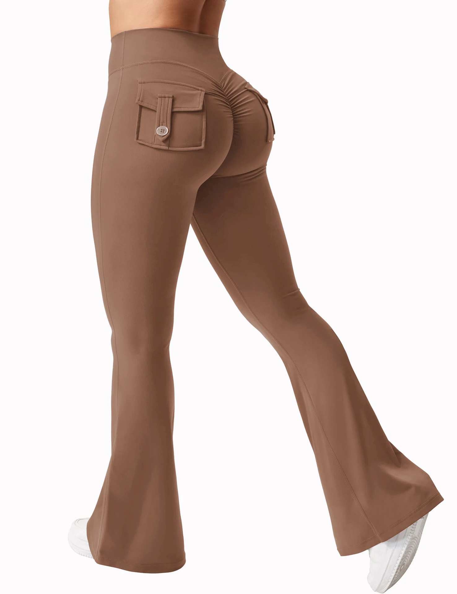 Legginsy do jogi z wysokim stanem i kieszeniami Khaki