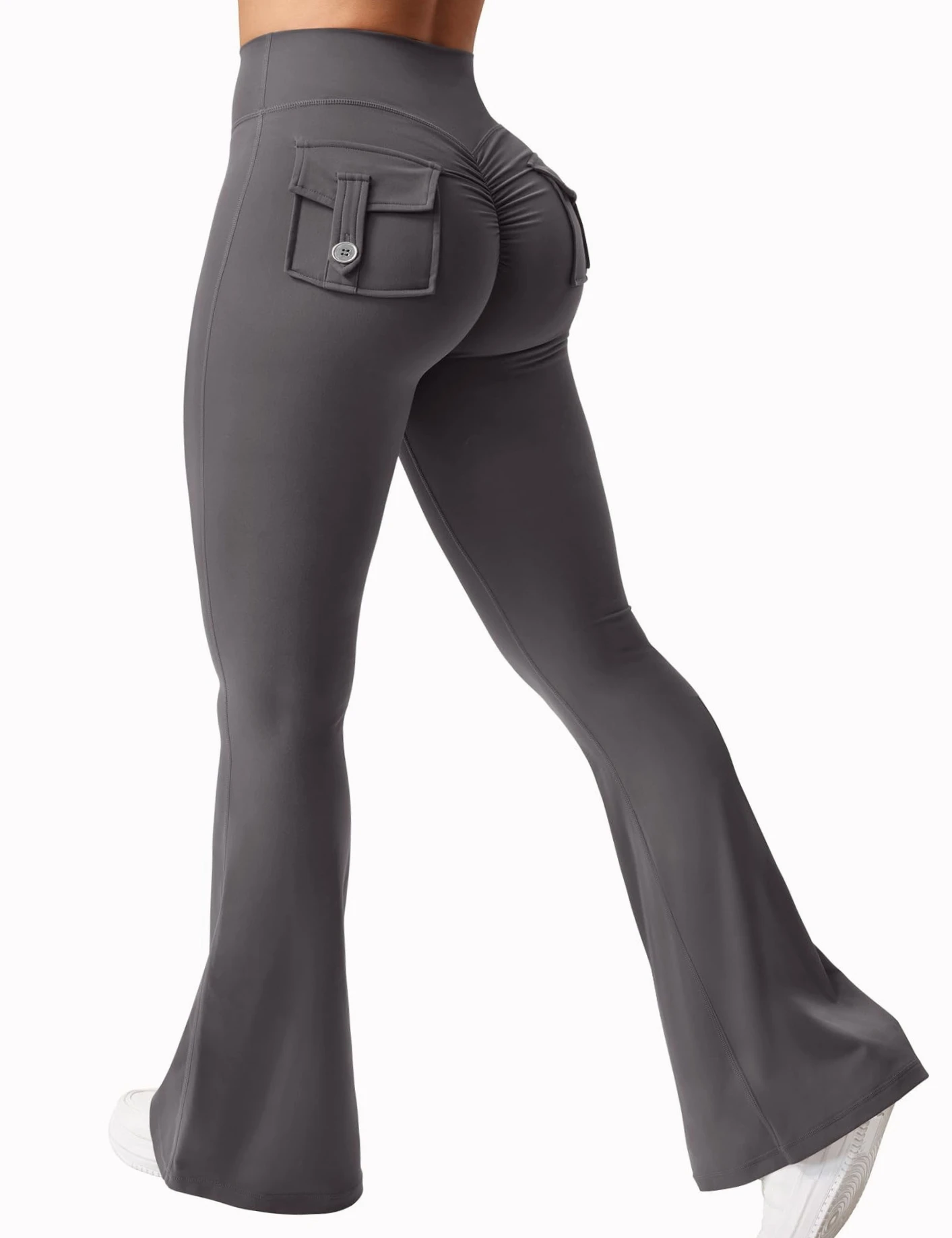 Legginsy do jogi z wysokim stanem i kieszeniami Szary