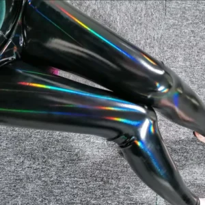 Legginsy z ekoskóry damskie wyszczuplające z wysokim stanem Czarny
