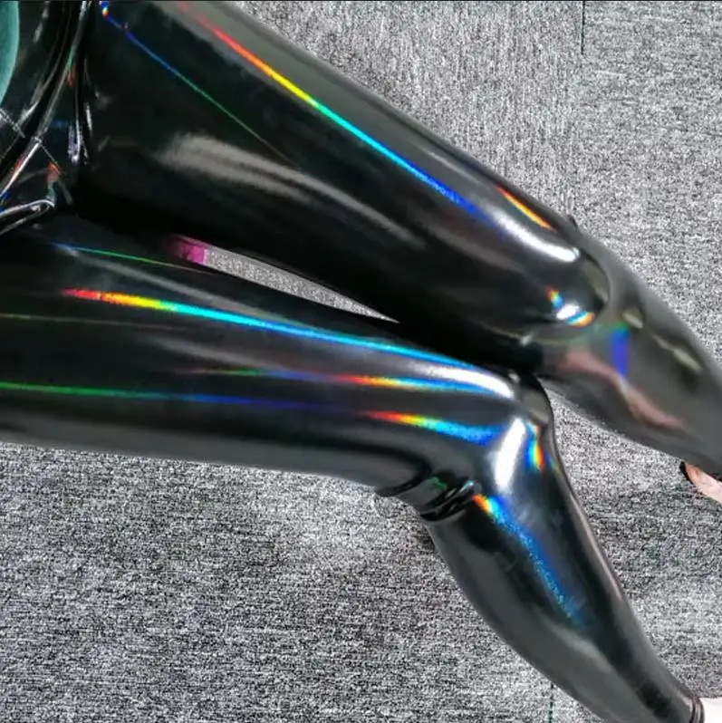 Legginsy z ekoskóry damskie wyszczuplające z wysokim stanem Czarny