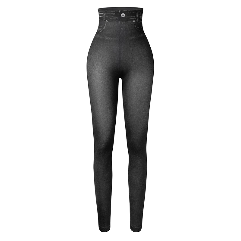 Legginsy faux denim damskie — look jeansowy z elastyczności Czarny