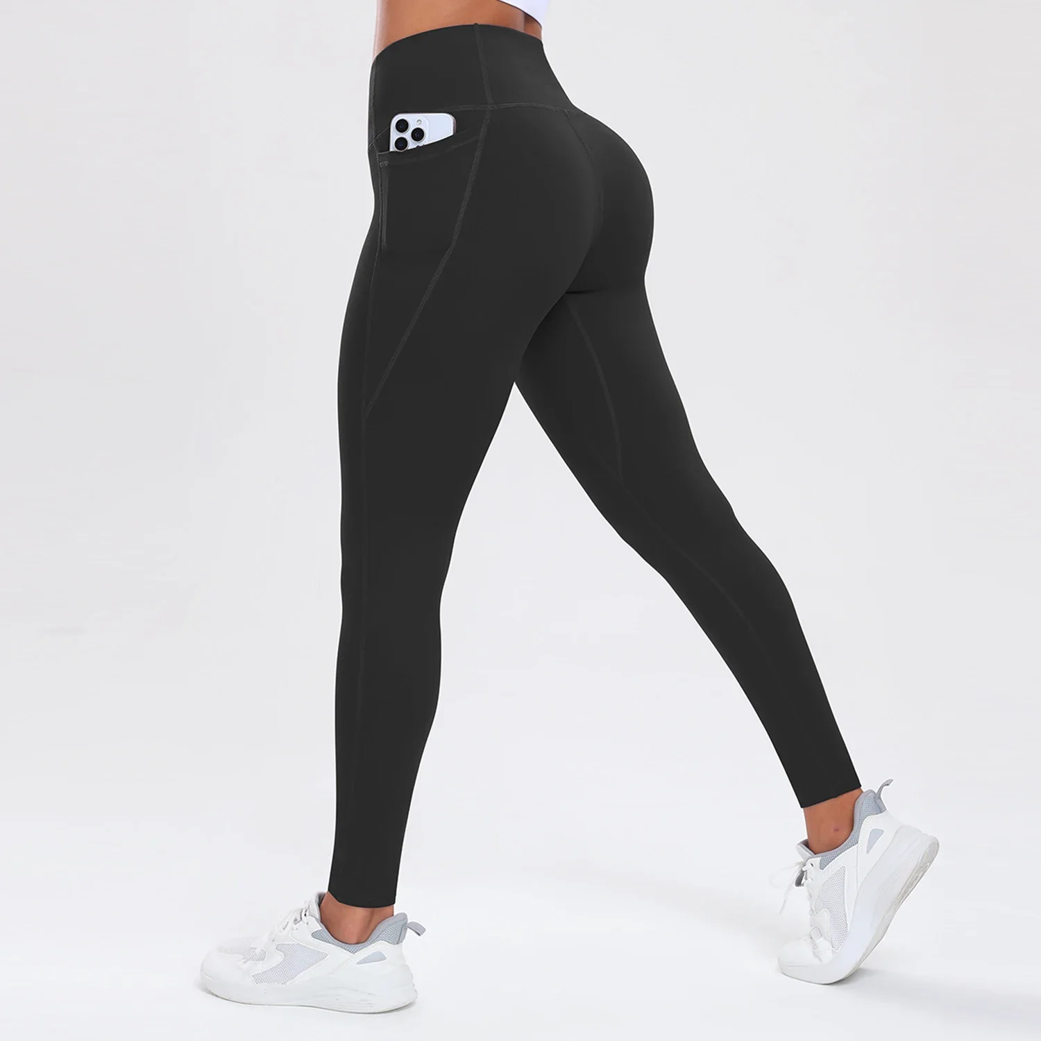 Legginsy fitness z kieszeniami modelujące pośladki i brzuch Beżowy