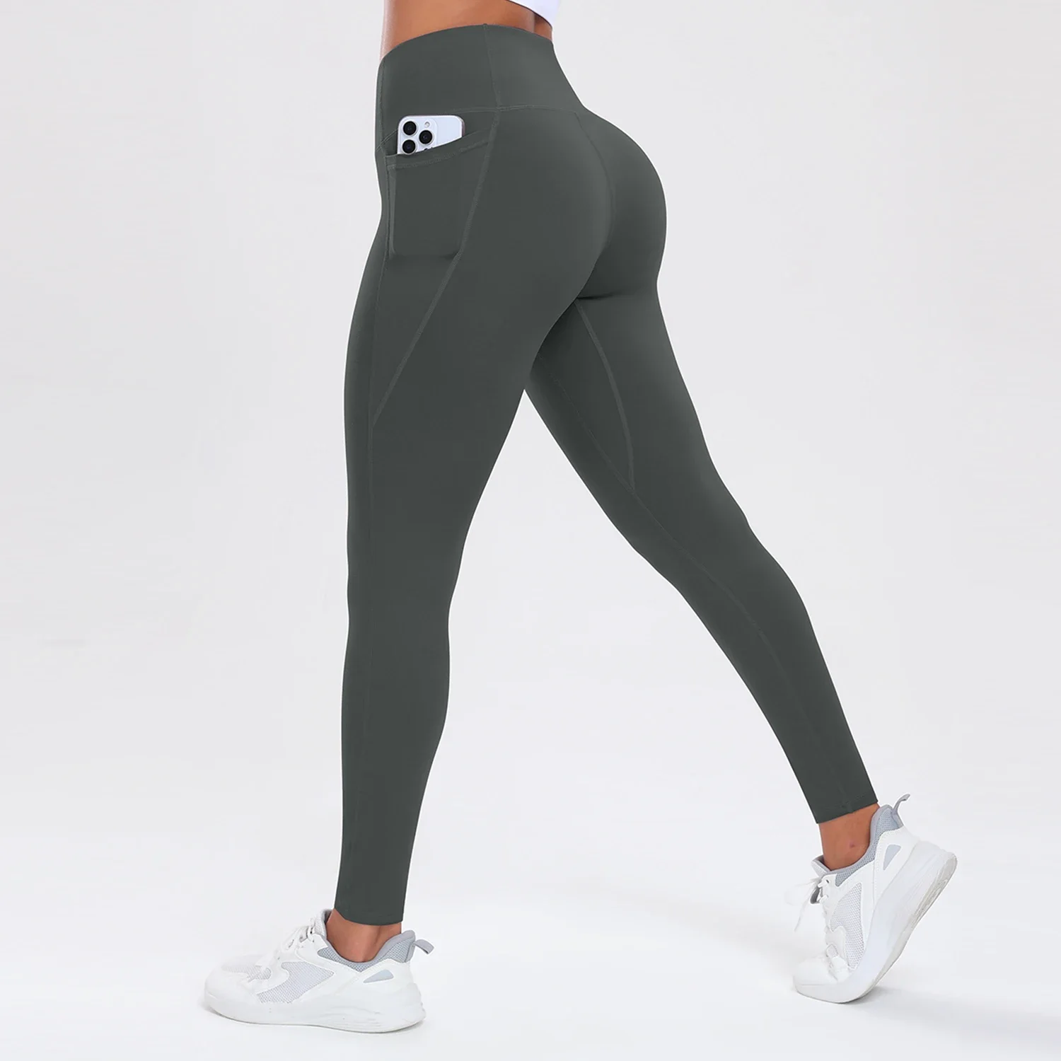 Legginsy fitness z kieszeniami modelujące pośladki i brzuch Biały