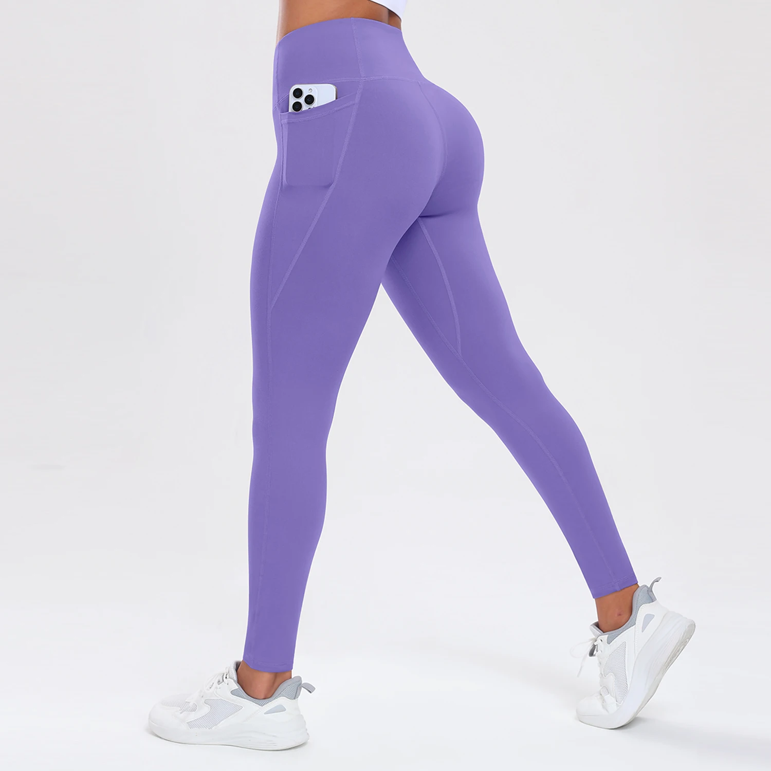 Legginsy fitness z kieszeniami modelujące pośladki i brzuch Lawenda