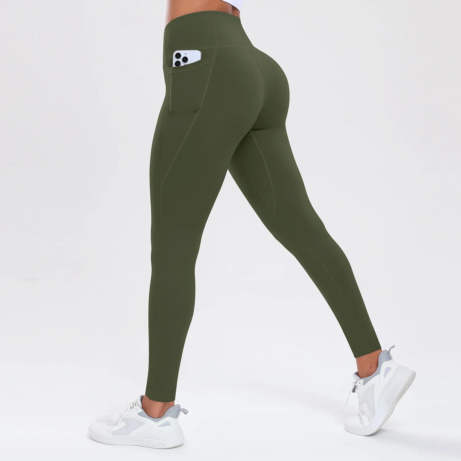 Legginsy fitness z kieszeniami modelujące pośladki i brzuch Piaskowiec