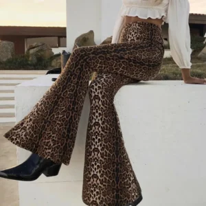 Legginsy flare w cętki damskie z wysokim stanem Brązowy
