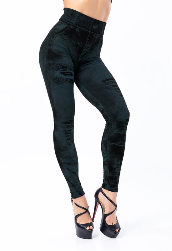 Legginsy imitacja jeansów z wysokim stanem — Slim Push Up Czarny