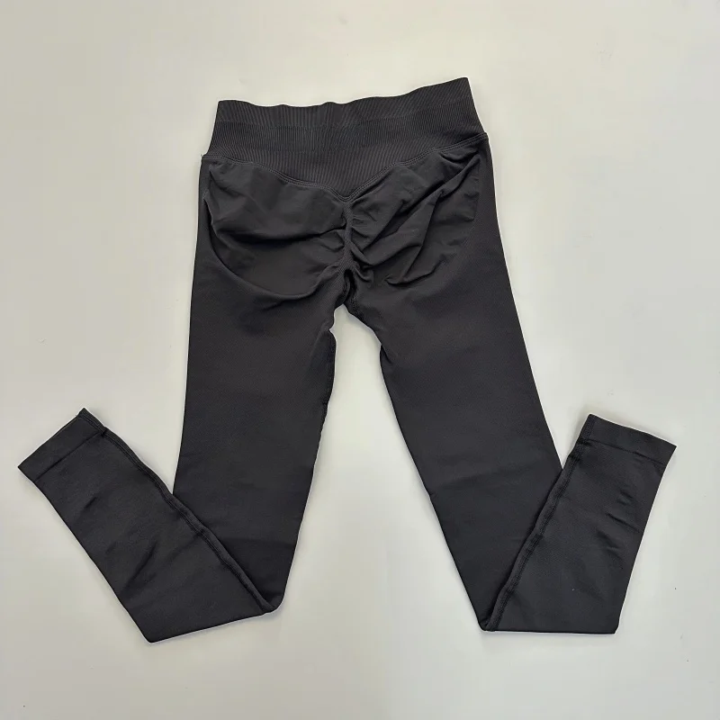 Legginsy do jogi z prążkowanym pasem efekt push up bezszwowe Atrament niebieski