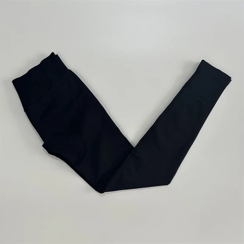Legginsy do jogi z prążkowanym pasem efekt push up bezszwowe Beżowy