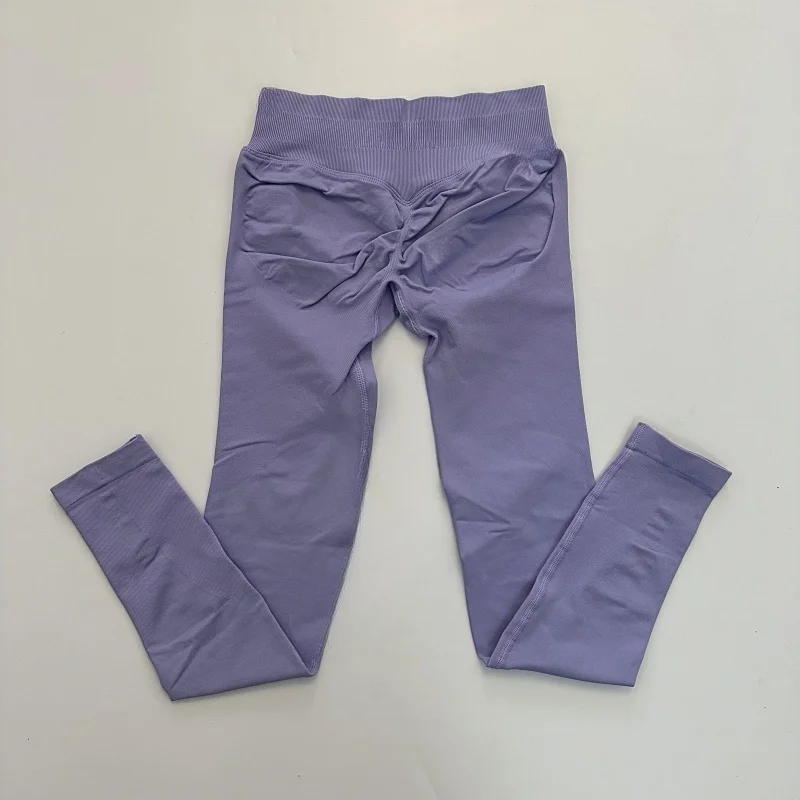 Legginsy do jogi z prążkowanym pasem efekt push up bezszwowe Koralowa czerwona