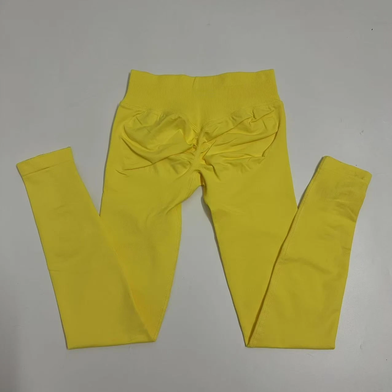 Legginsy do jogi z prążkowanym pasem efekt push up bezszwowe Niebieski robotnik
