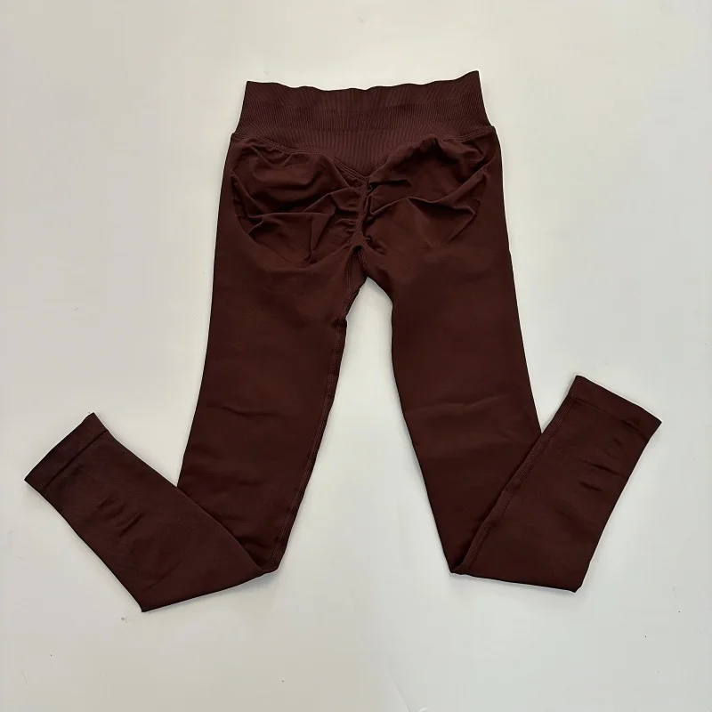 Legginsy do jogi z prążkowanym pasem efekt push up bezszwowe śnieżna niebieska